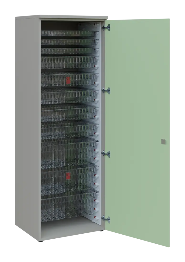 EUROMEDICA D - 66 TRANSPARENT skříň léková boxová, 1-dveřová, pravá, 1950x660x535, korpus šedý, dvíř